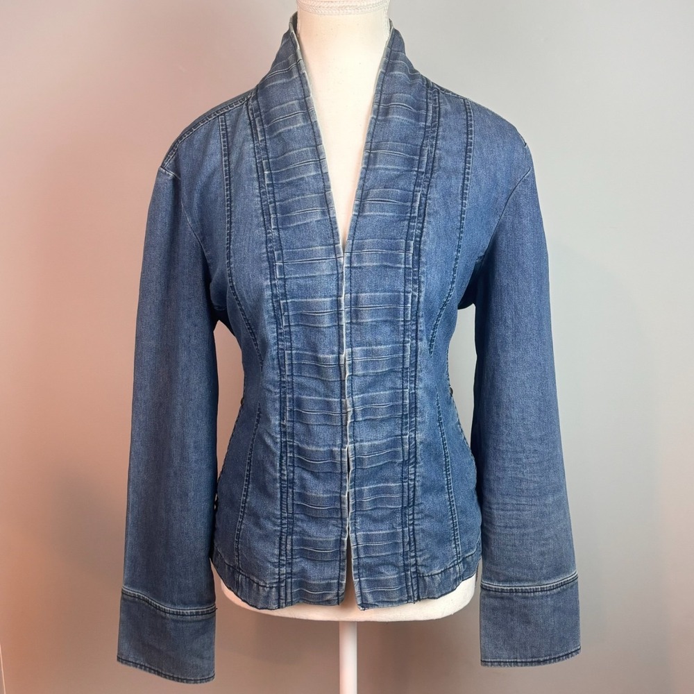 Dressbarn Womens Retro Stretch 100% Cotton‎ Jean Jacket size Large Boho Western
